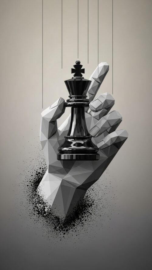 Abstract Hand Holding Black Chess King Piece
